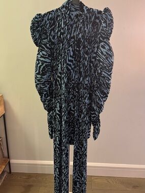 Black and Light Blue Abstract Print Long Jumpsuit